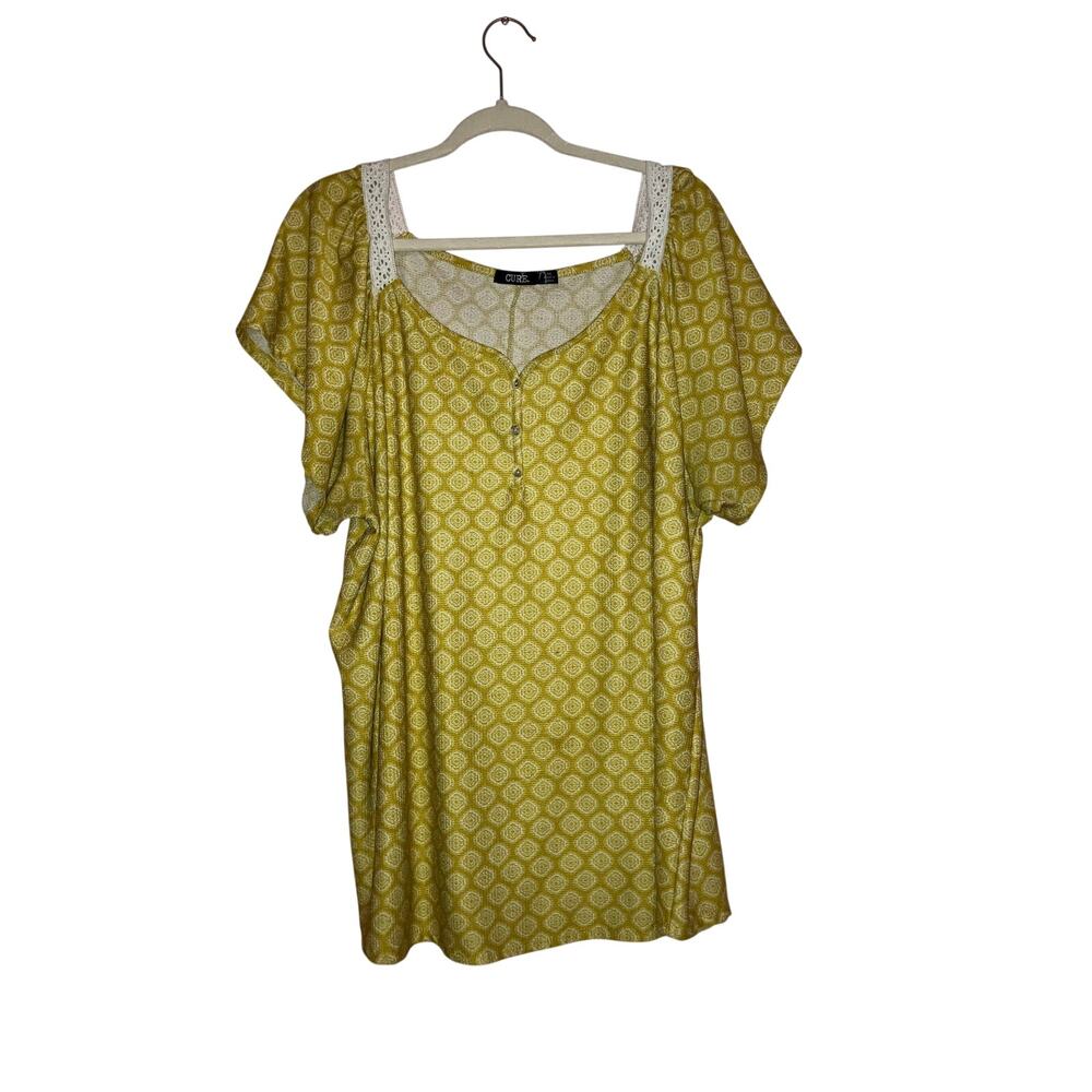 Cure Yellow & White Geometric Boho Blouse Size 3X